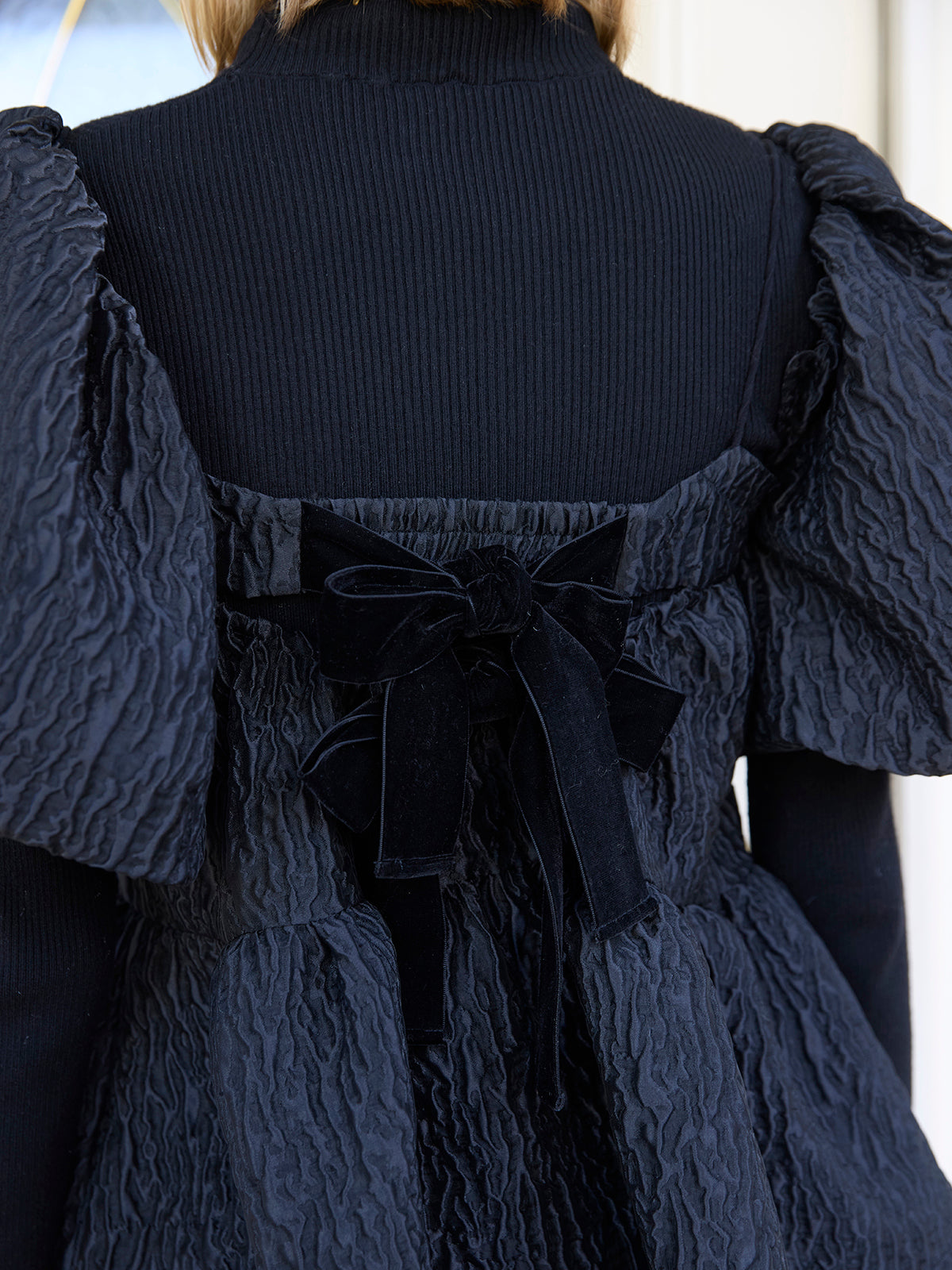 2wayバックリボンジャガードペプラムトップス