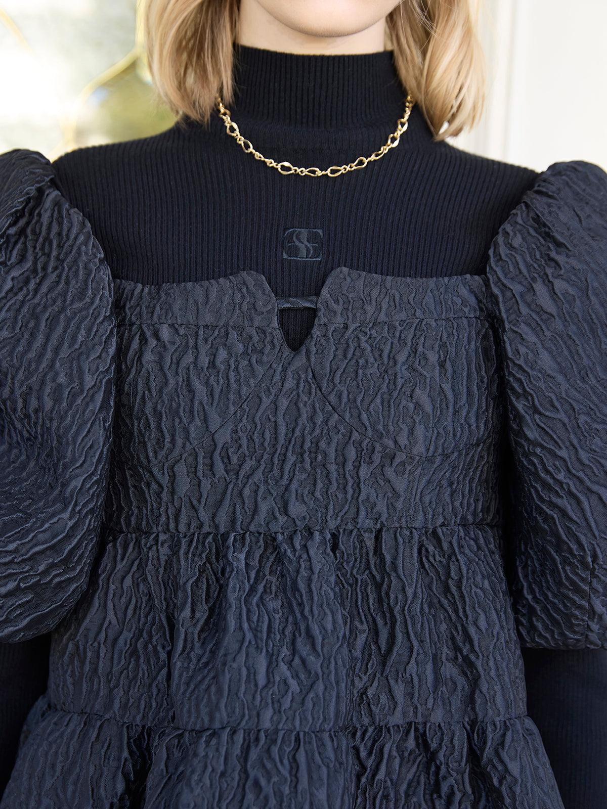 2wayバックリボンジャガードペプラムトップス