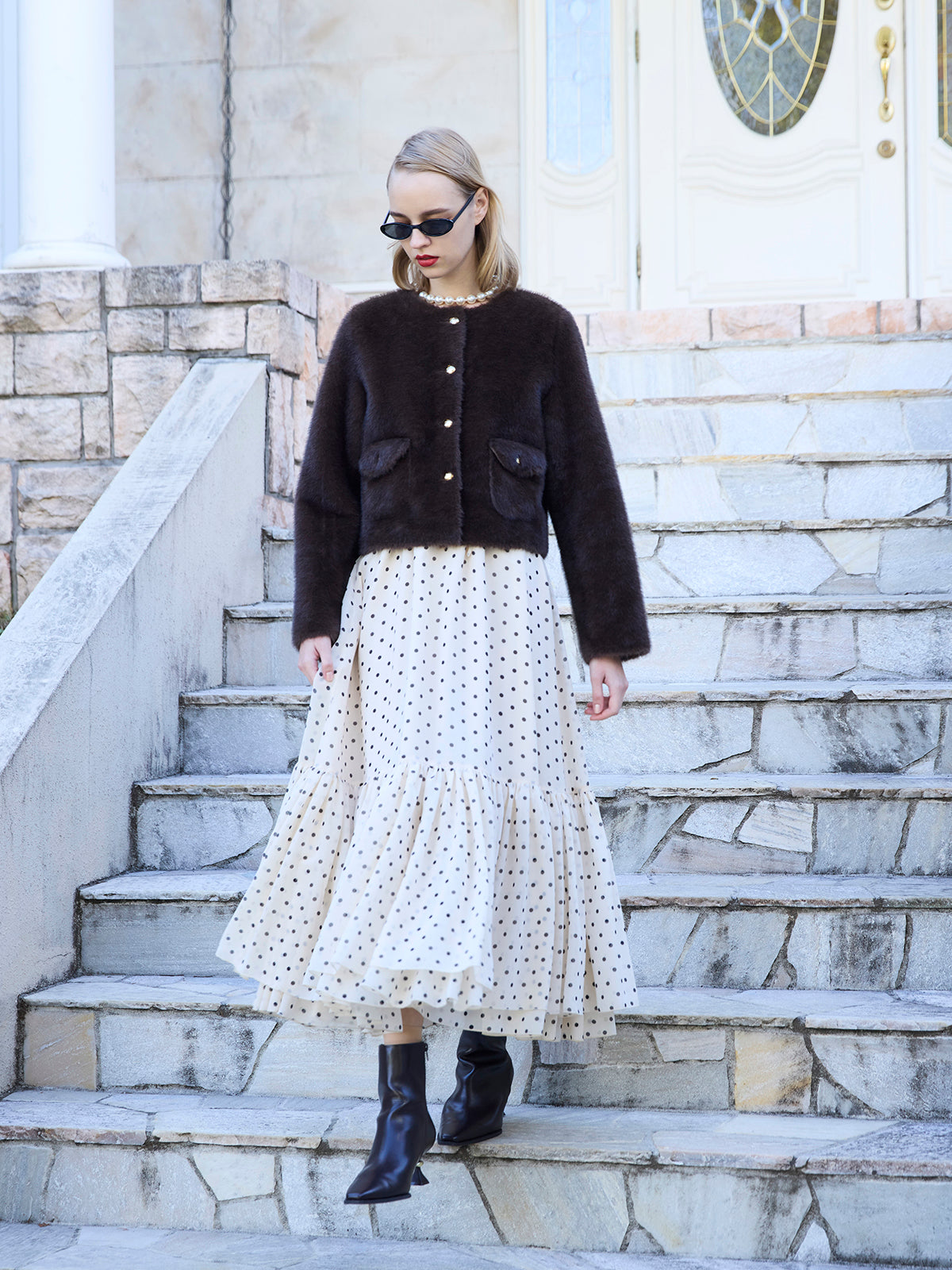 ⭐︎ゆな⭐︎EIMY ISTOIRE ドットギャザーフリルワンピース ドットギャザーフリルワンピース