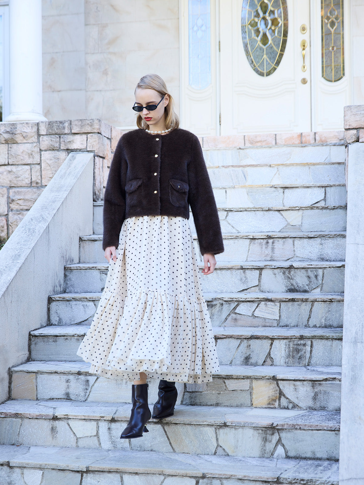 ゴールドボタンフェイクファージャケット