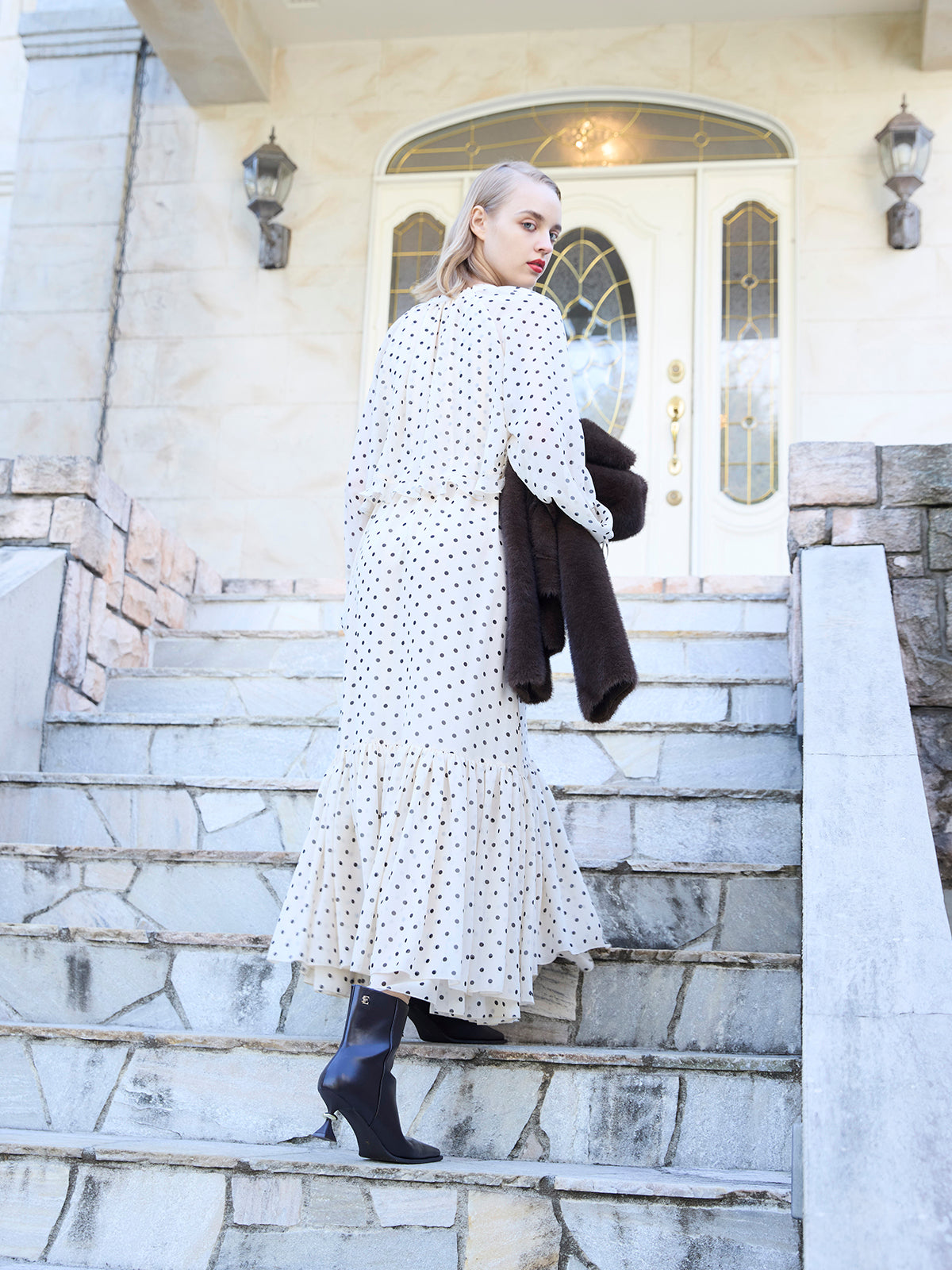 ドットギャザーフリルワンピース