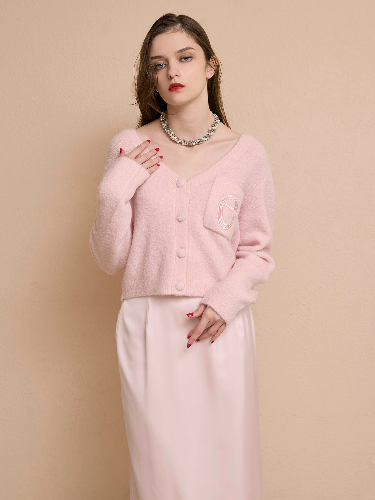 フェザートリムサテンストレートスカート