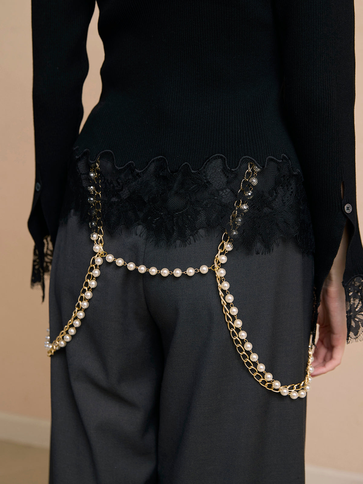 レーストリムリブニットトップス