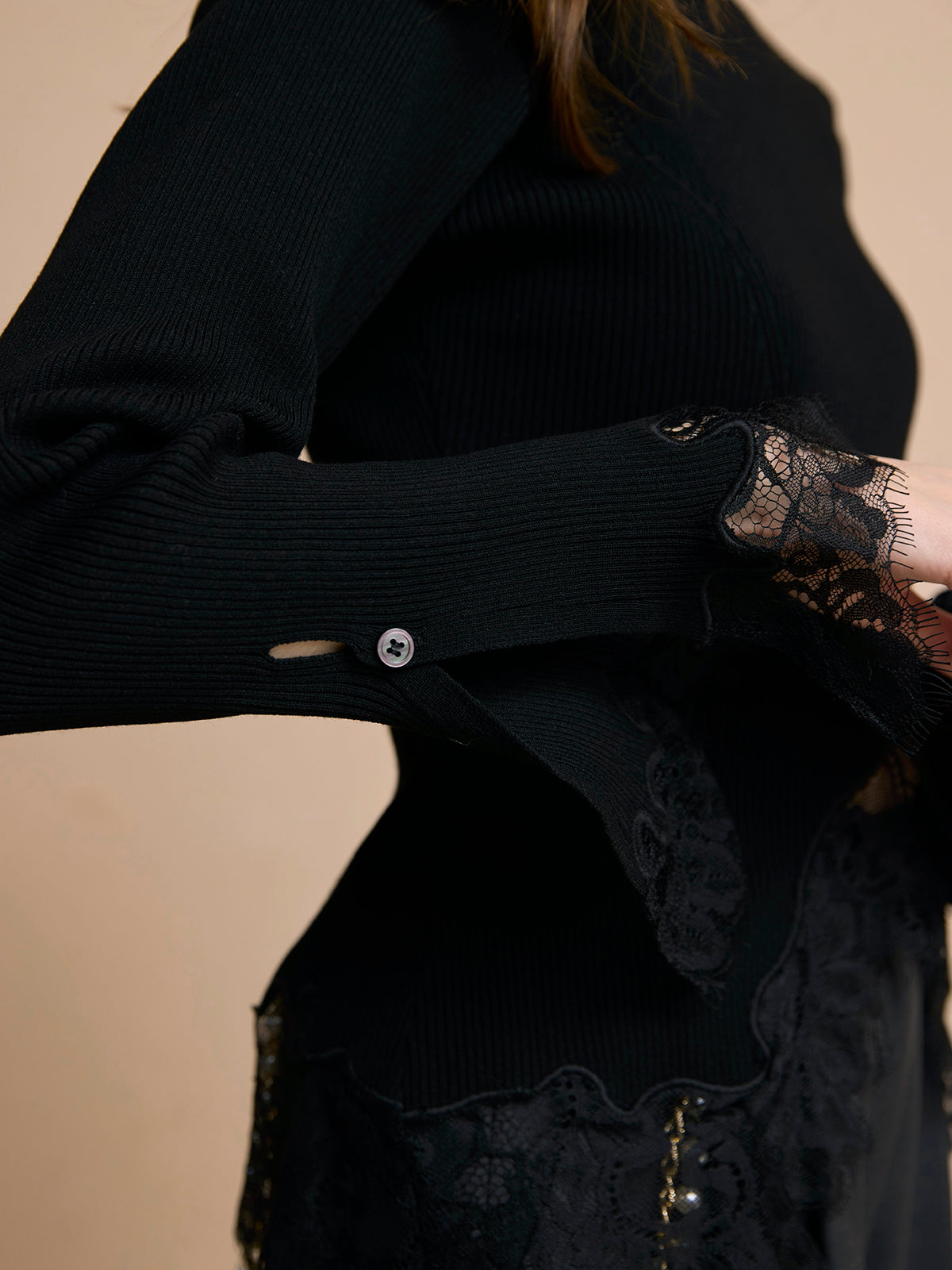 レーストリムリブニットトップス