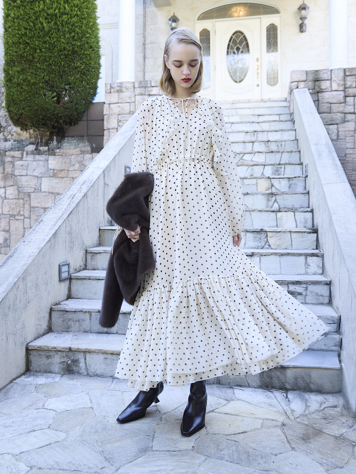 ドットギャザーフリルワンピース