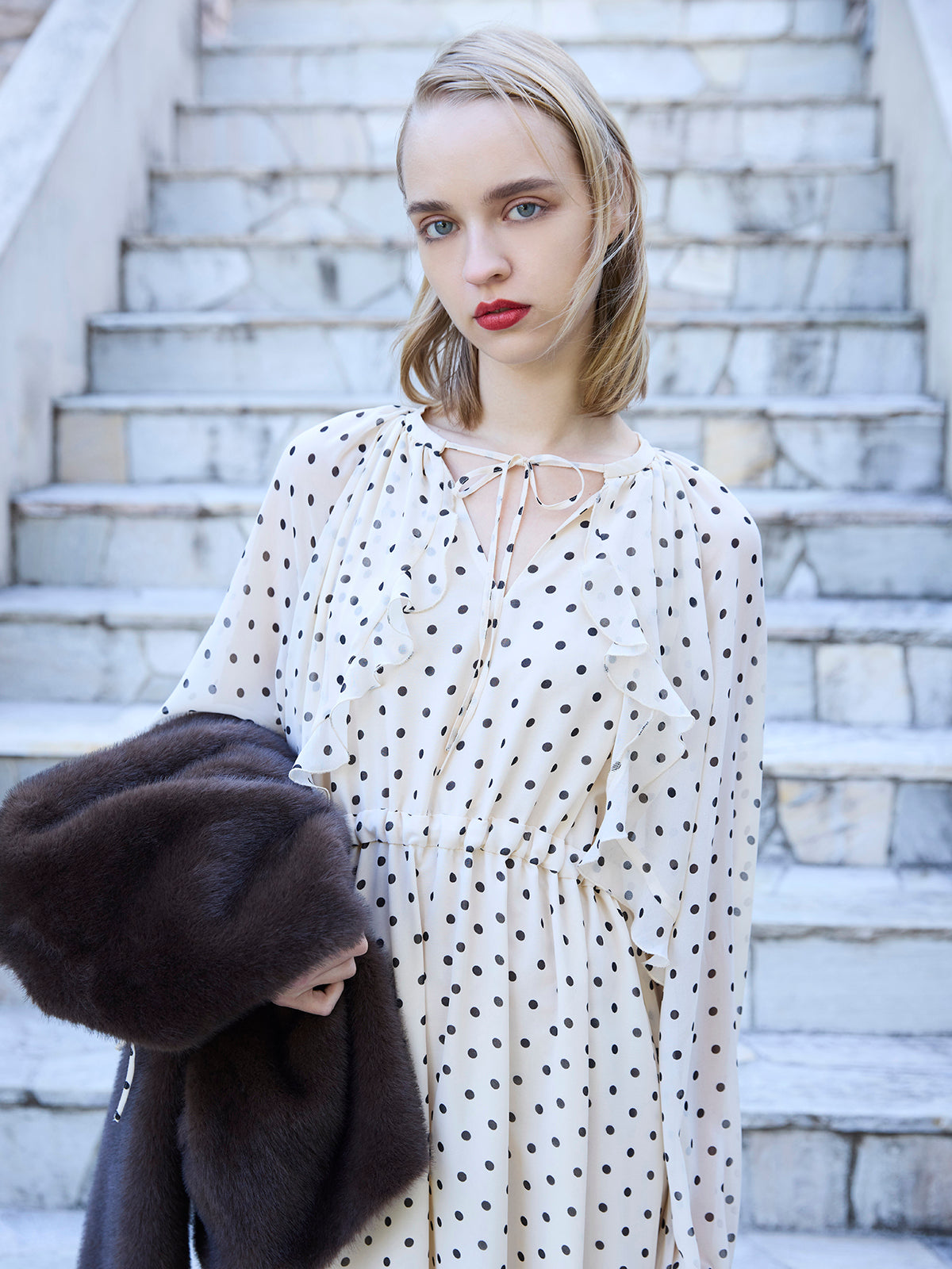 ドットギャザーフリルワンピース