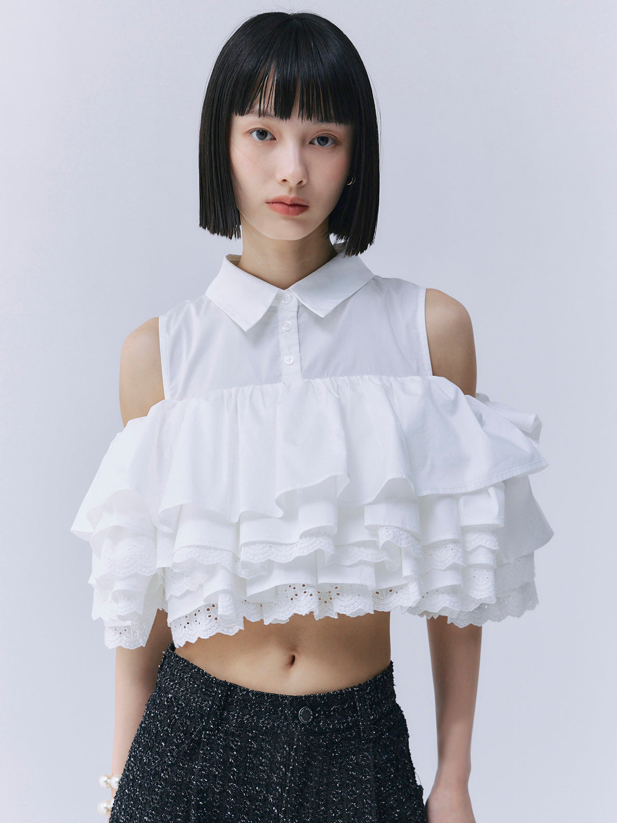 【最終限定値下げ】Eimy istoire プリーツボリュームラッフルブラウス ボリュームラッフルブラウス