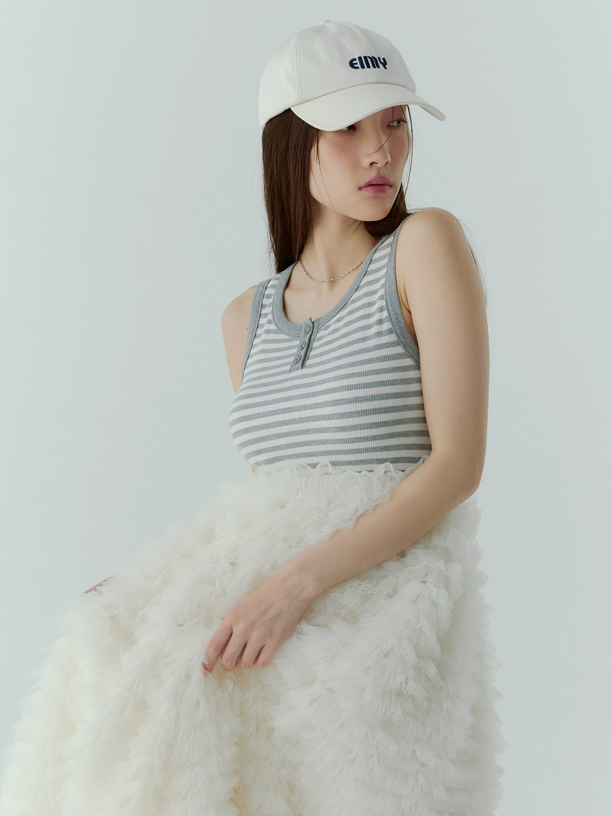 カットドッキングフリルチュールワンピ