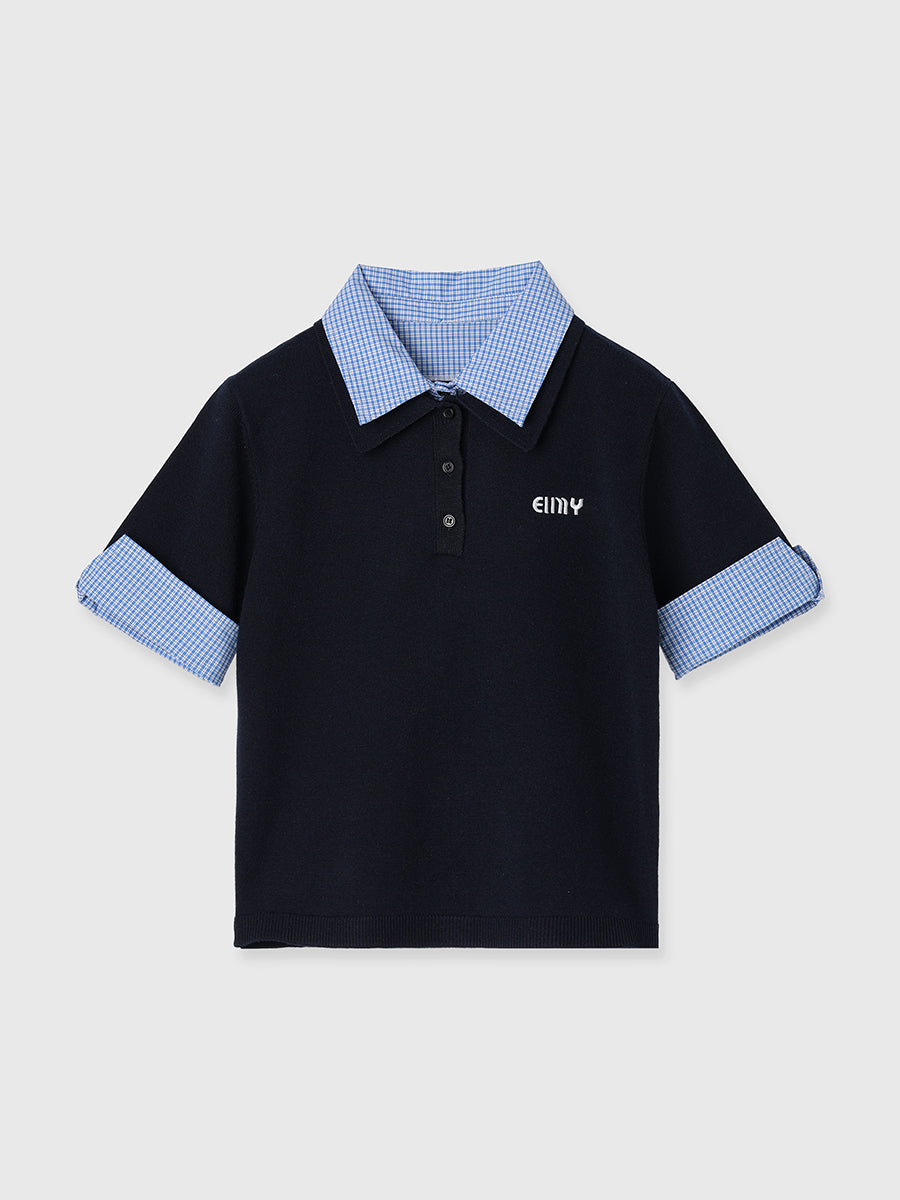 ハーフスリーブダブルカラーニット