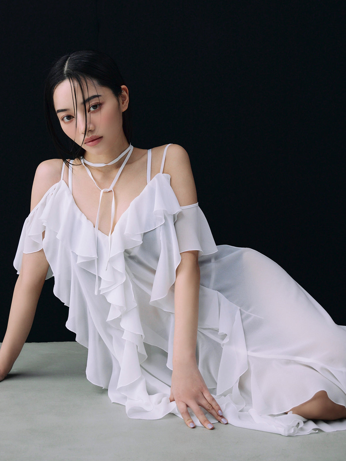 ラッフルキャミロングブラウス