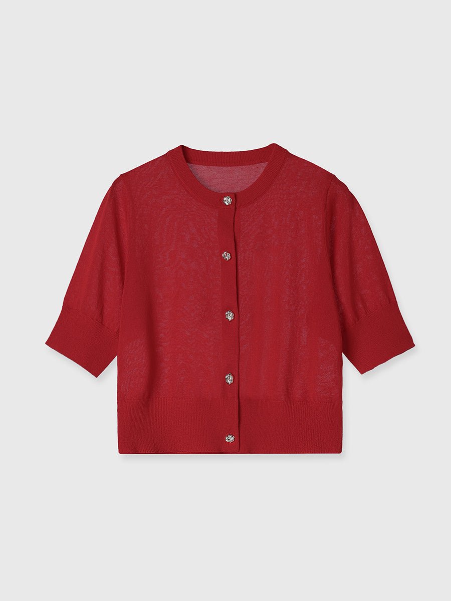 ハーフスリーブシアーニットカーデ