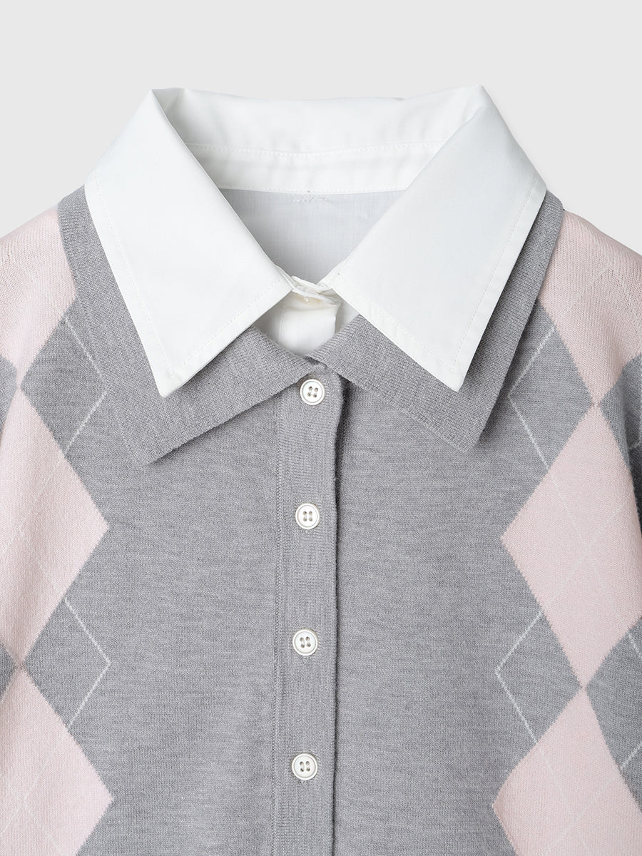 アーガイルシャツドッキングレイヤードニット