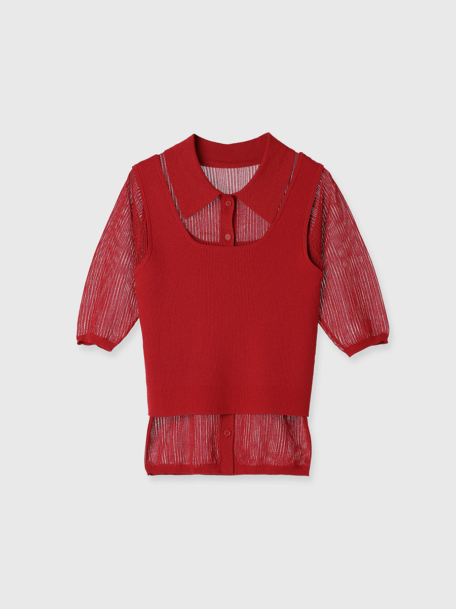 透かし編みニットアンサンブル