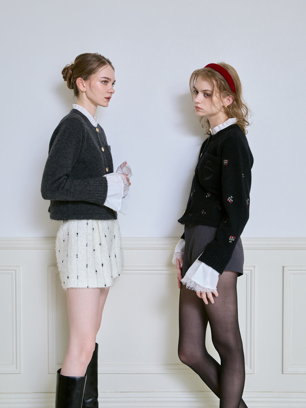 Attachedcollrフラワーモチーフカーディガン