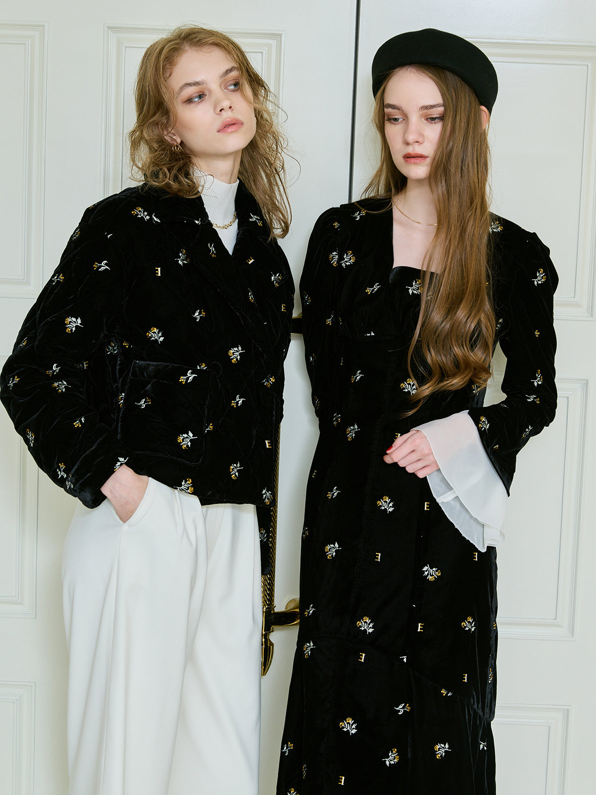 フワラーモチーフベルベットキルティングジャケット