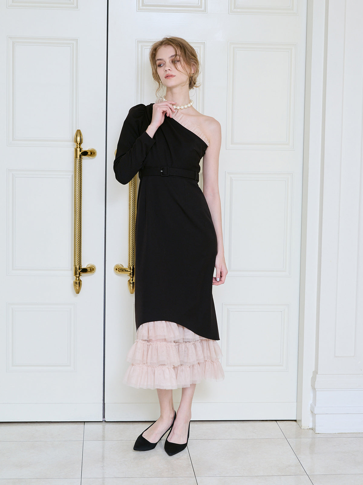 EIMY ISTOIRE フリルチュールワンショルダードレス　34サイズ　xs フリルチュールワンショルダードレス