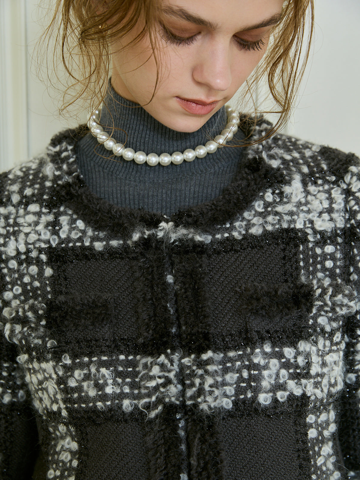 モヘアループチェックツイードジャケット