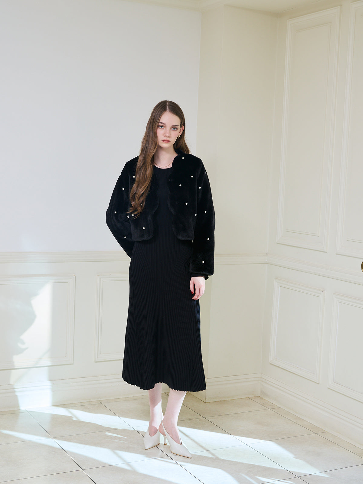 スカラカラーパールスタッズファージャケット