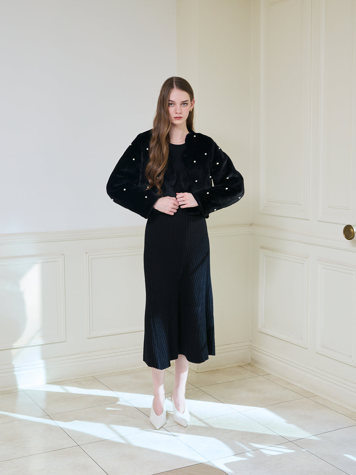 スカラカラーパールスタッズファージャケット