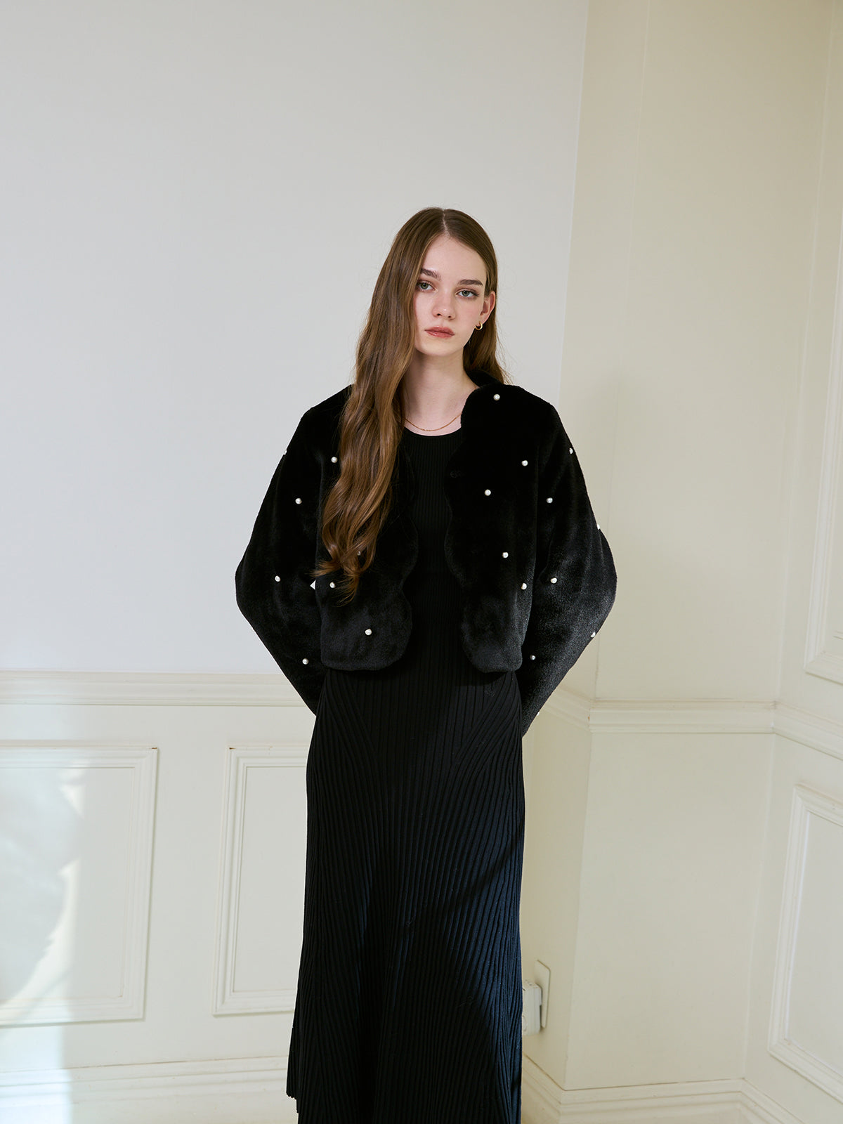 スカラカラーパールスタッズファージャケット