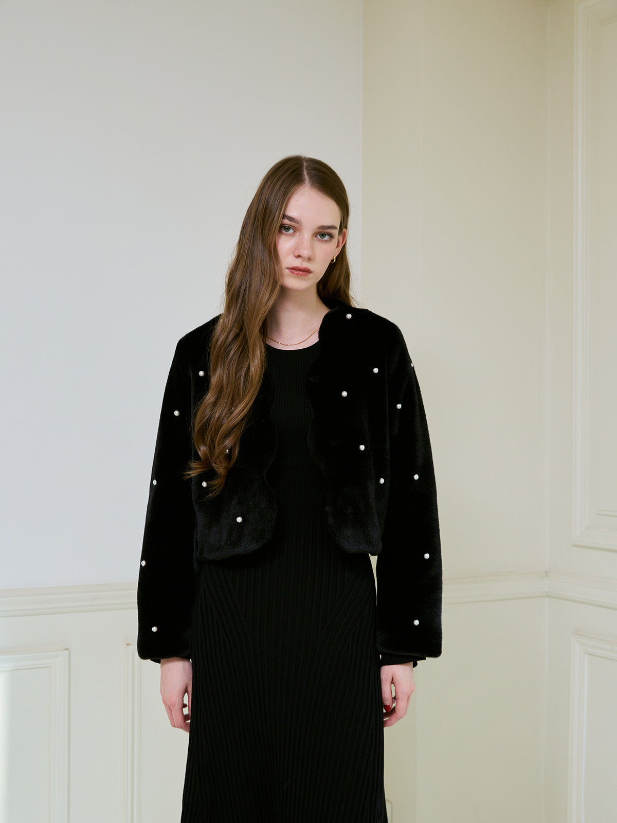 スカラカラーパールスタッズファージャケット