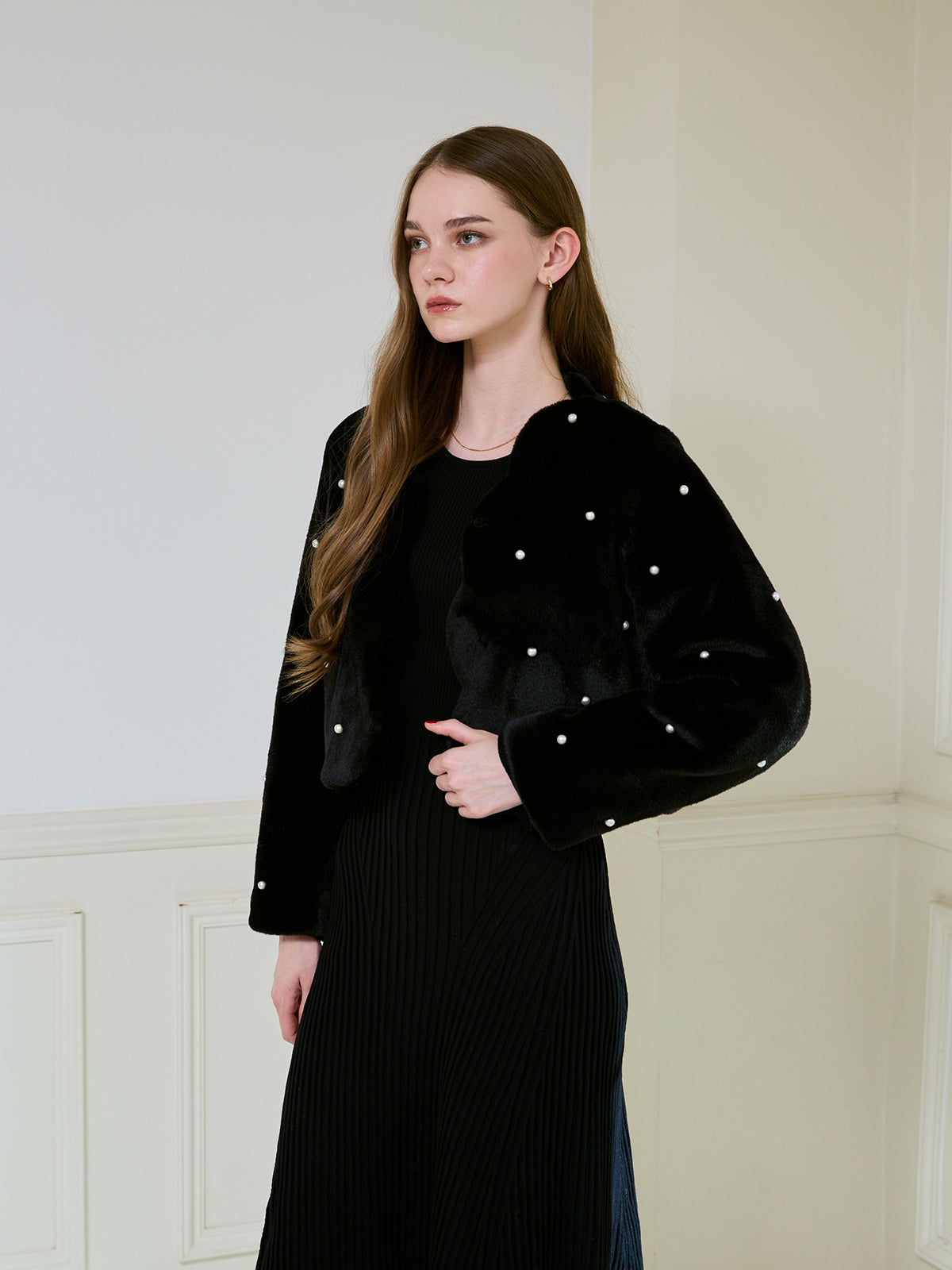 スカラカラーパールスタッズファージャケット