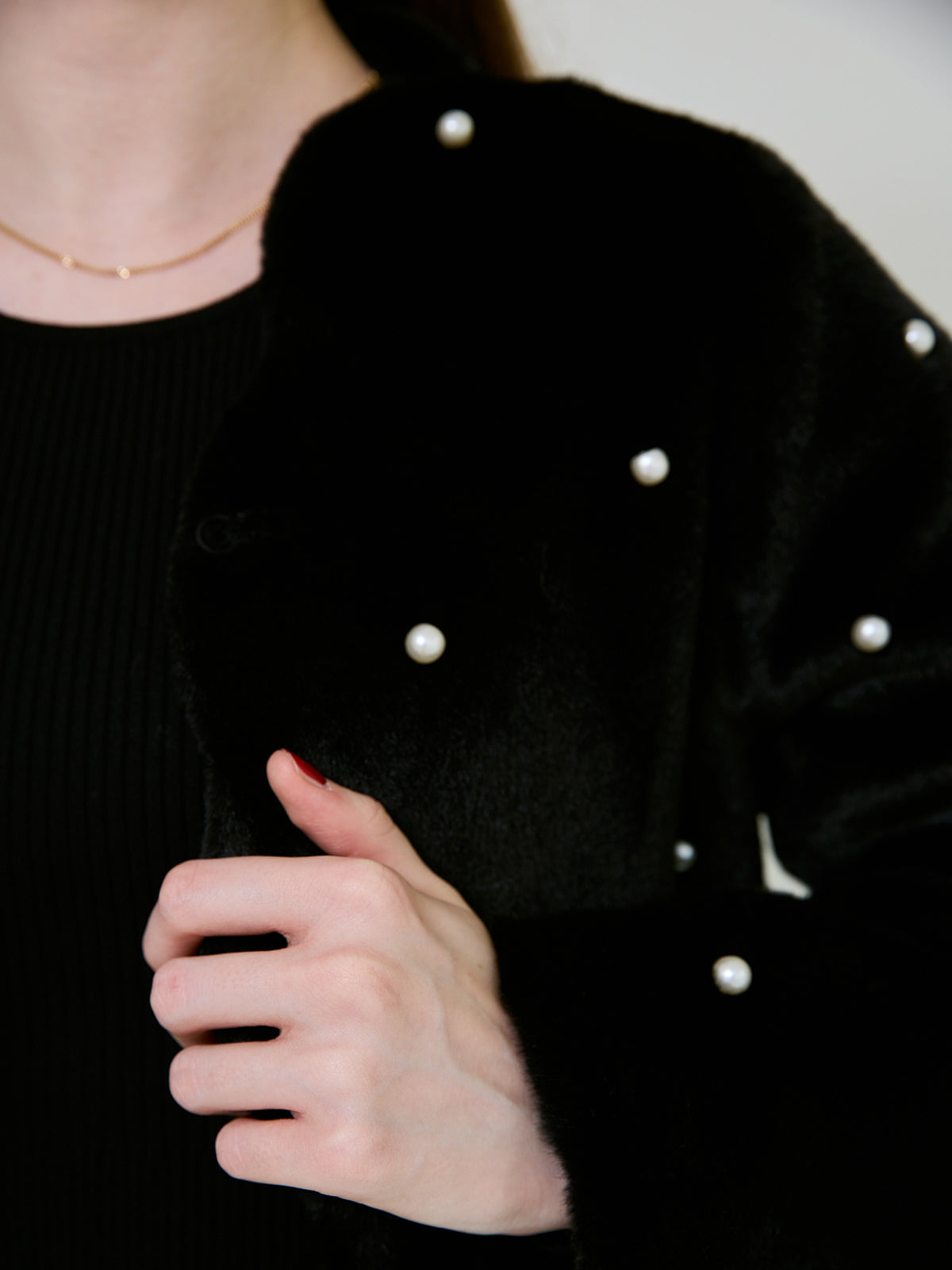 スカラカラーパールスタッズファージャケット