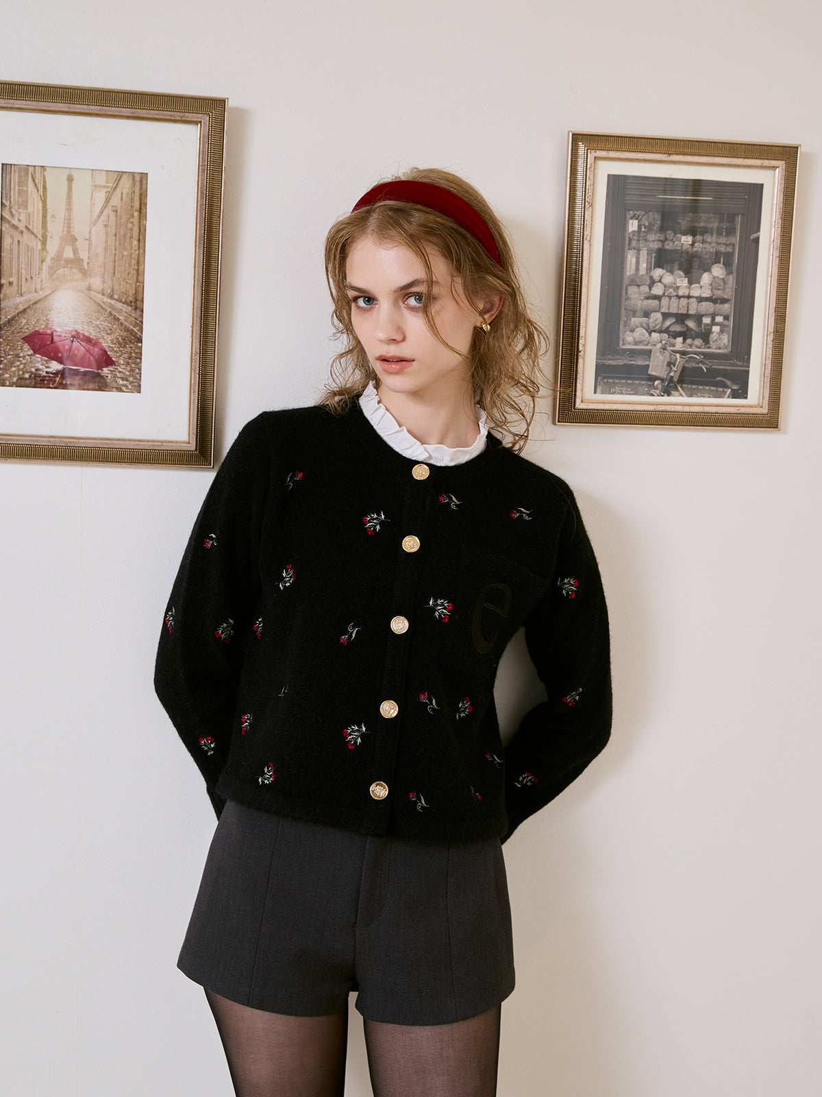 Attachedcollrフラワーモチーフカーディガン