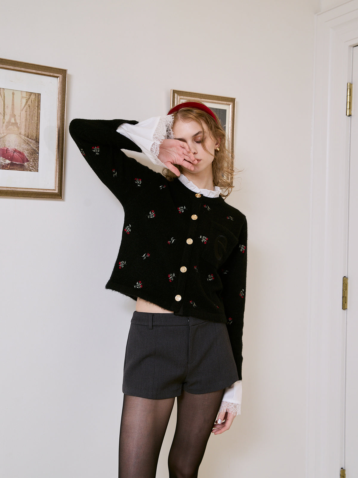 Attachedcollrフラワーモチーフカーディガン