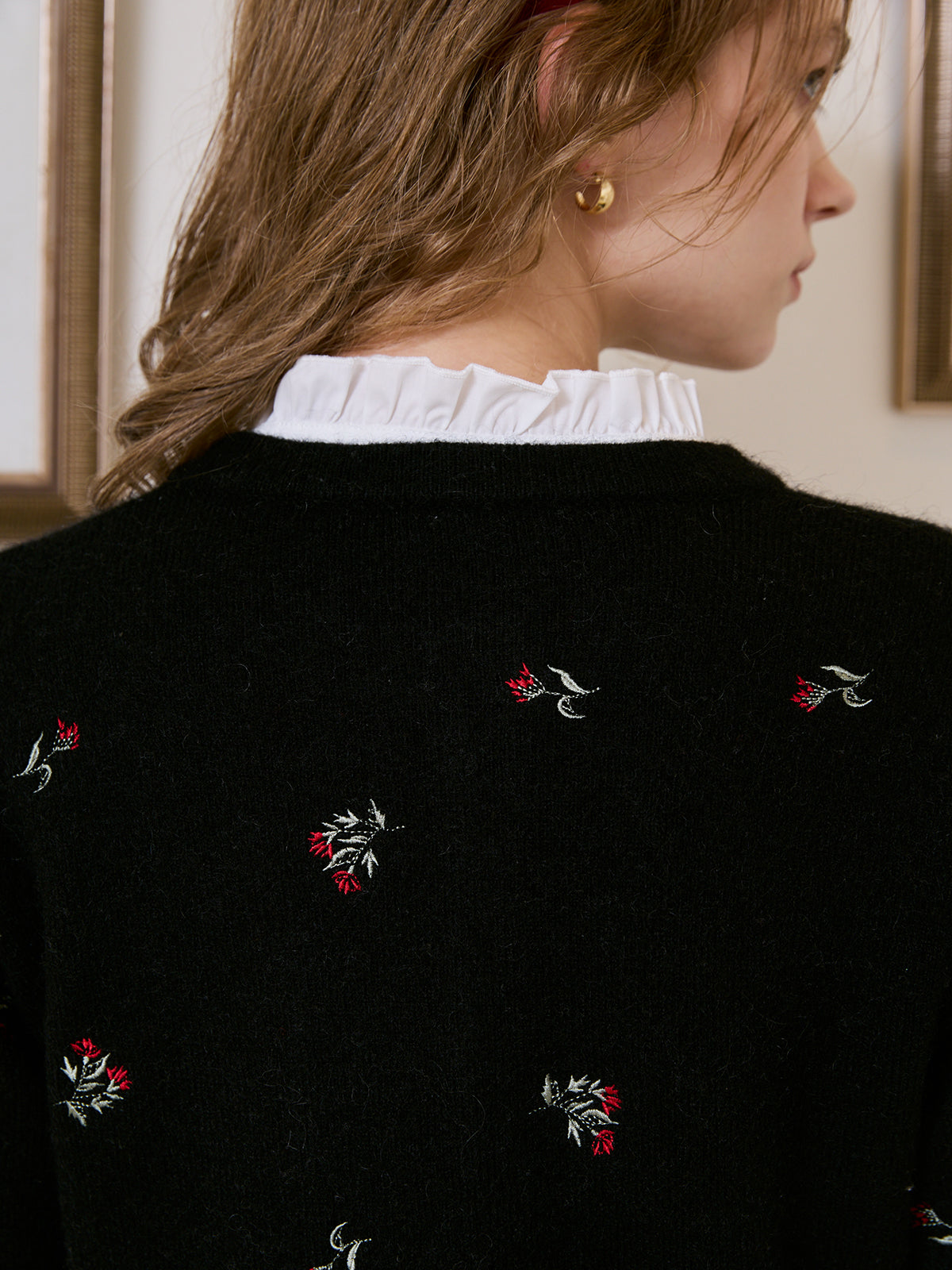 Attachedcollrフラワーモチーフカーディガン