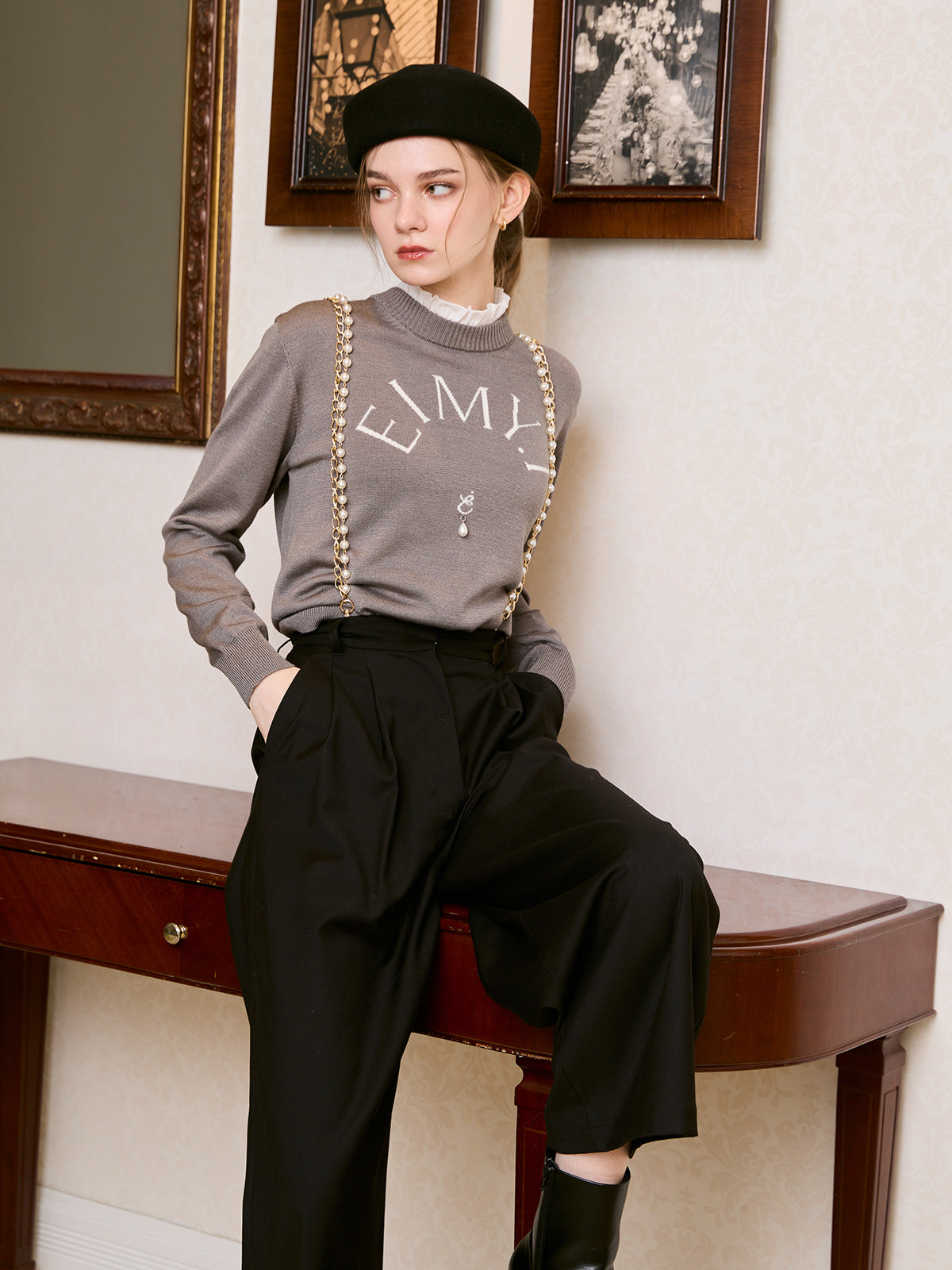 パールチェーンサスペンダーパンツ