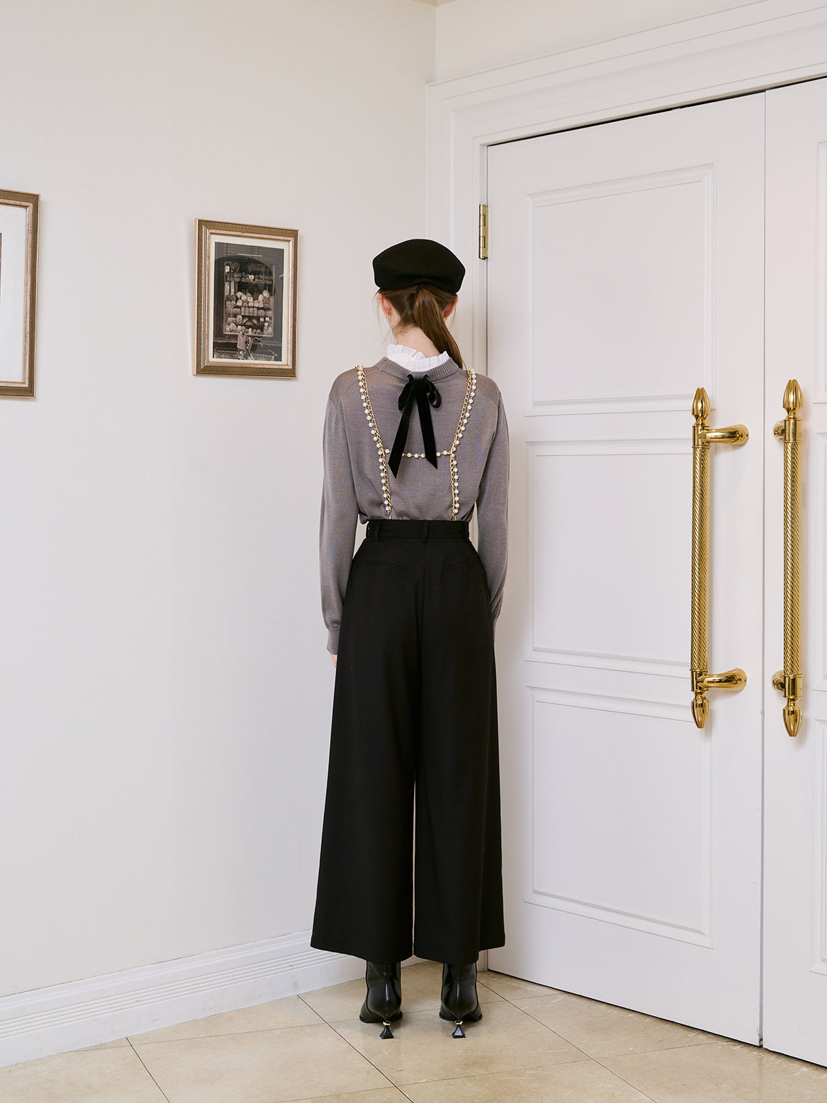 パールチェーンサスペンダーパンツ