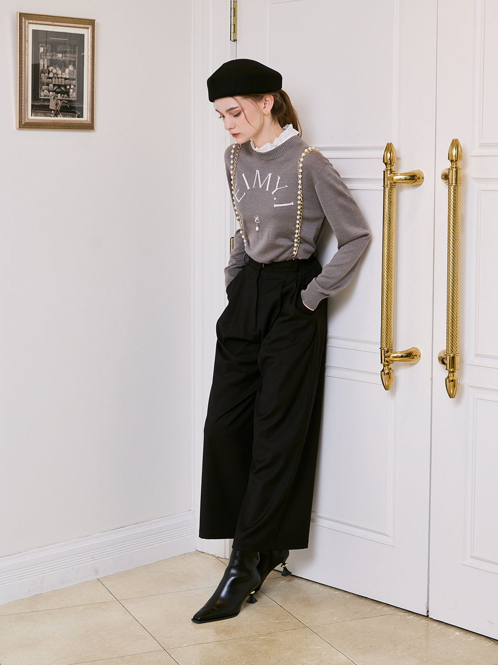 パールチェーンサスペンダーパンツ