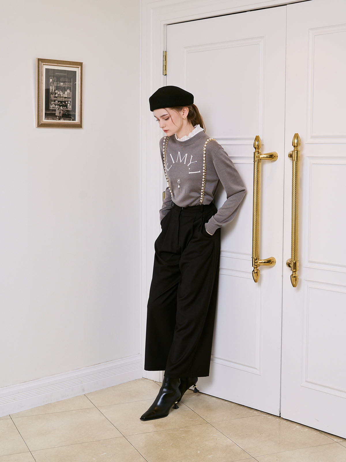 パールチェーンサスペンダーパンツ