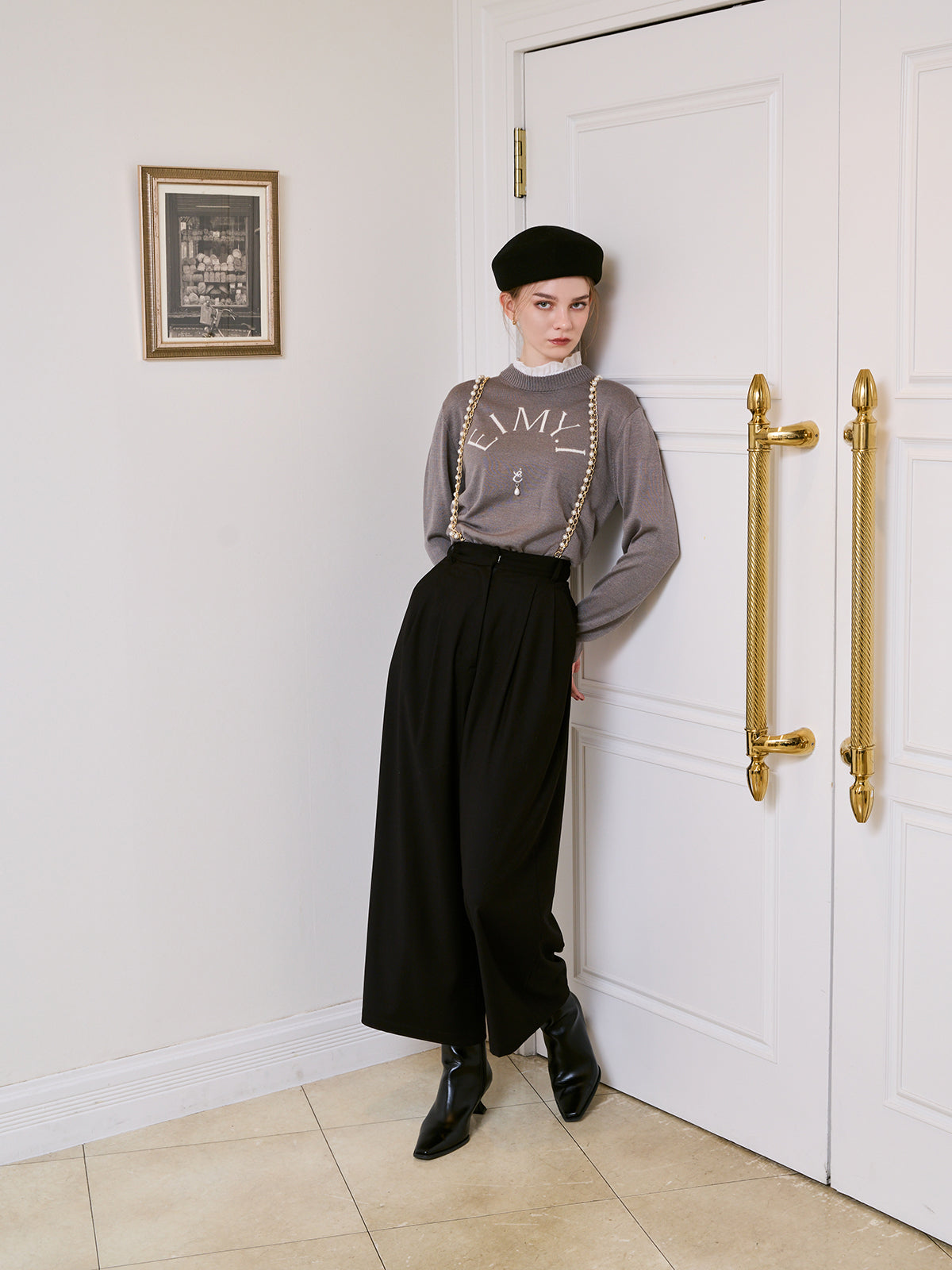 パールチェーンサスペンダーパンツ