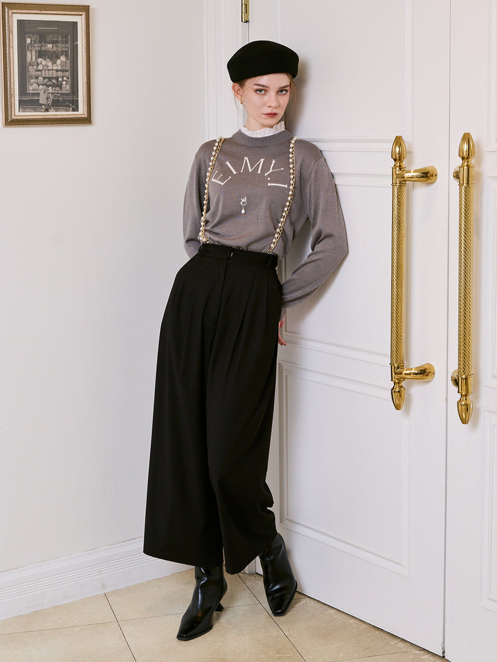 パールチェーンサスペンダーパンツ