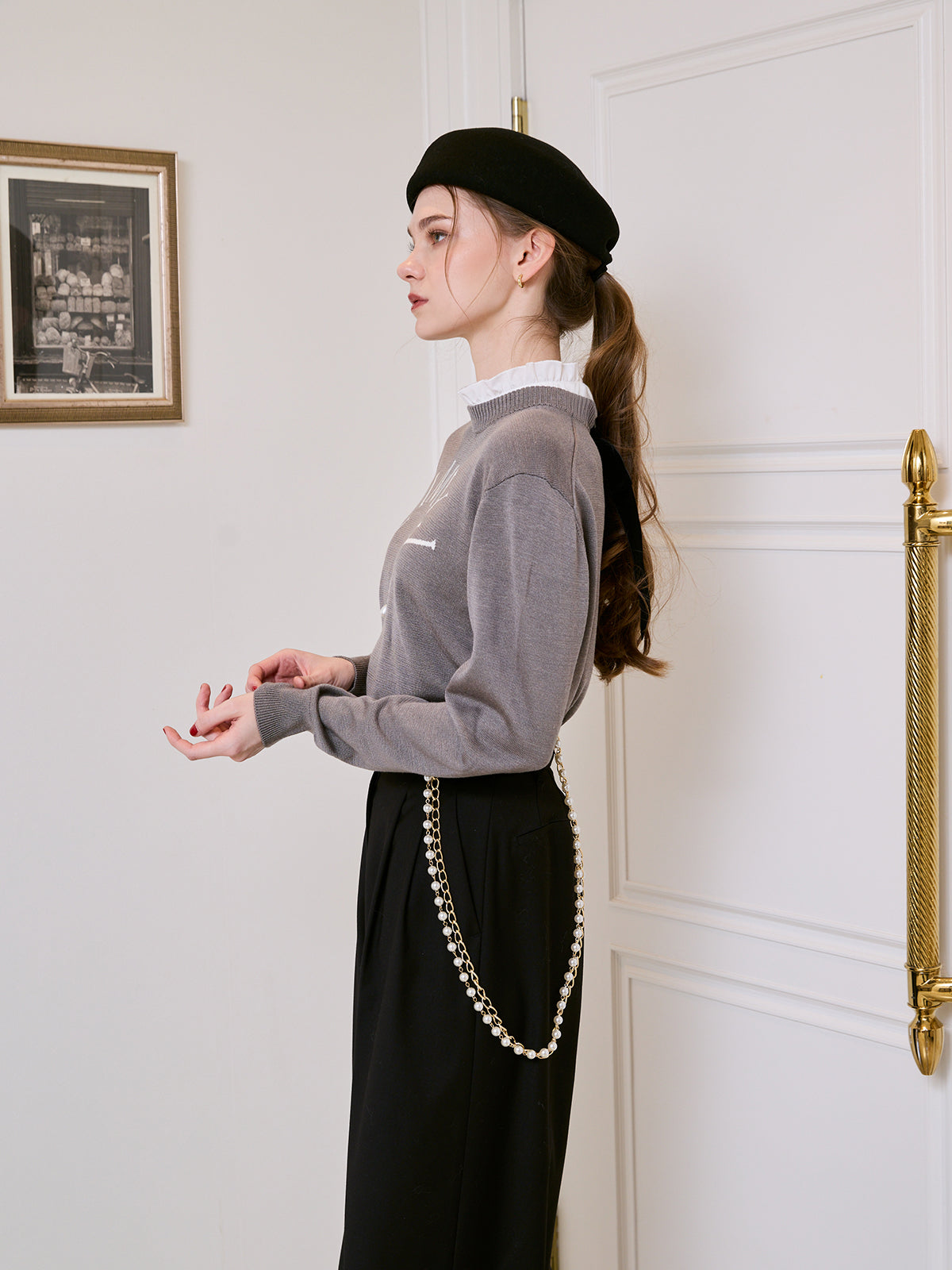 パールチェーンサスペンダーパンツ