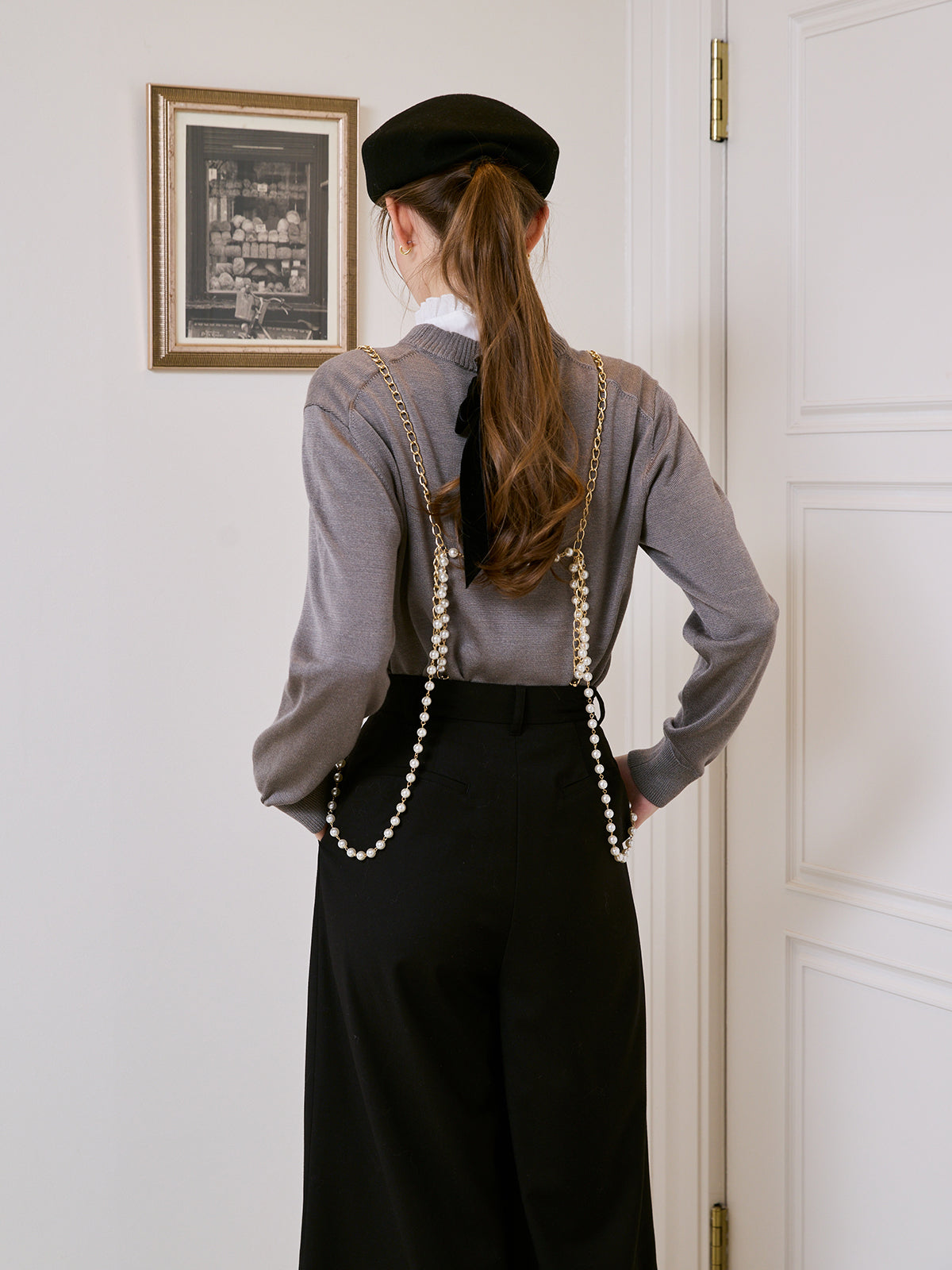 パールチェーンサスペンダーパンツ