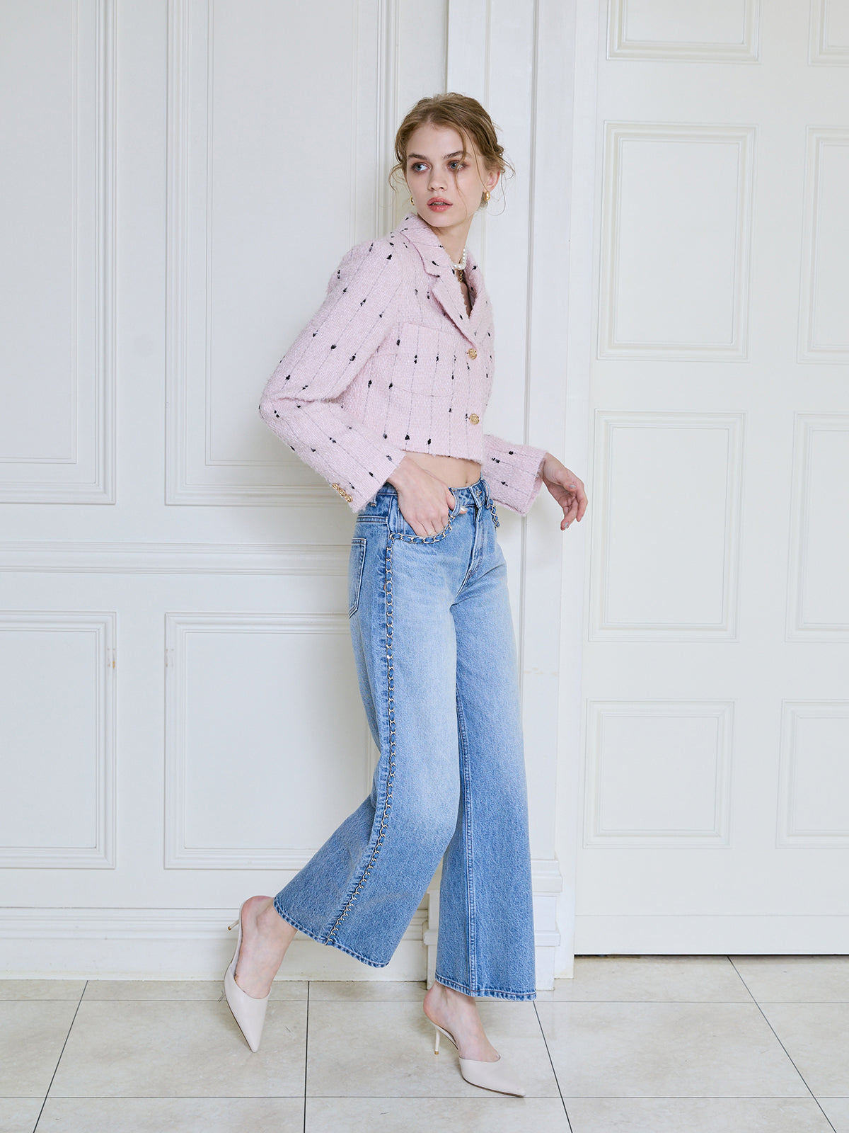 デコラティブワイドレッグデニム