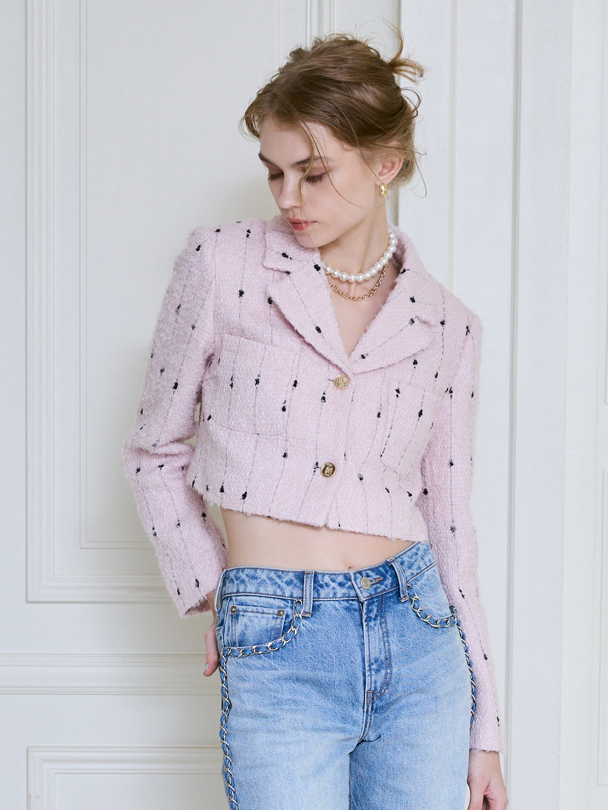 MODEL:175cm／COLOR:LIGHT PINK／SIZE:F