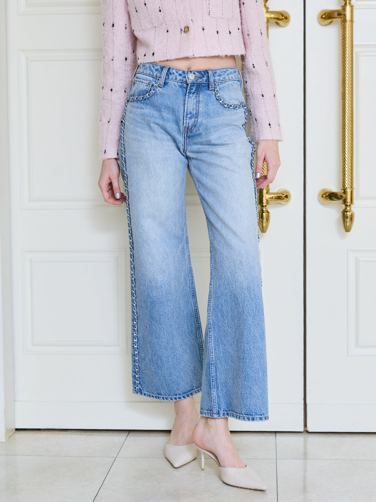 デコラティブワイドレッグデニム