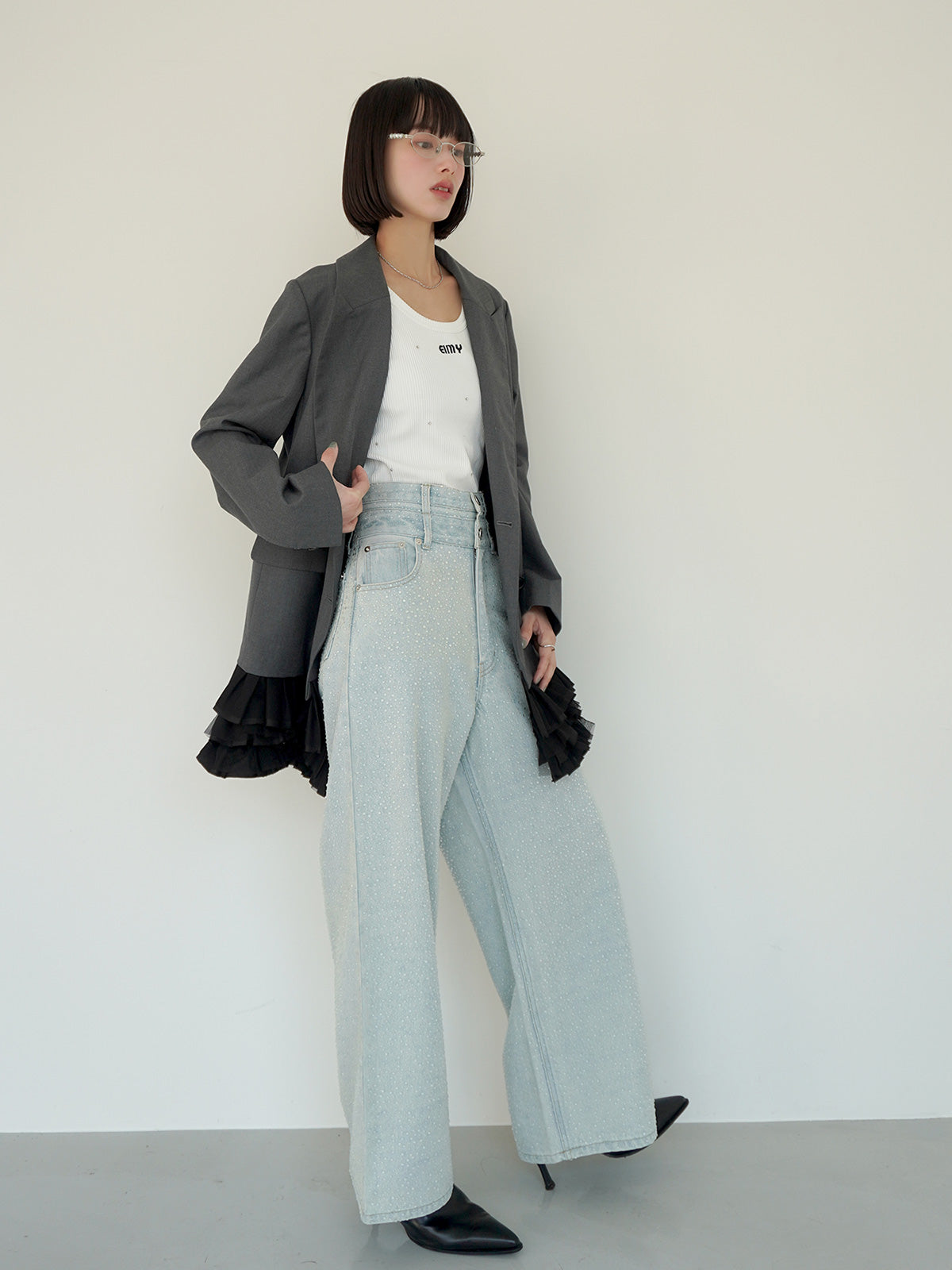 drop patternデニムパンツ