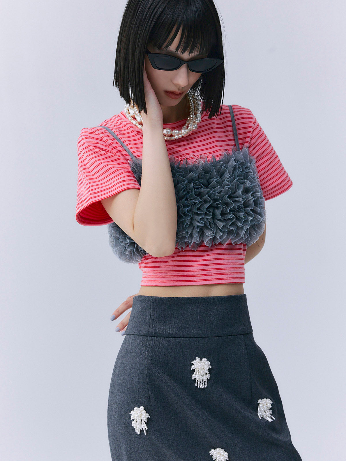 チュールフリルベアトップ