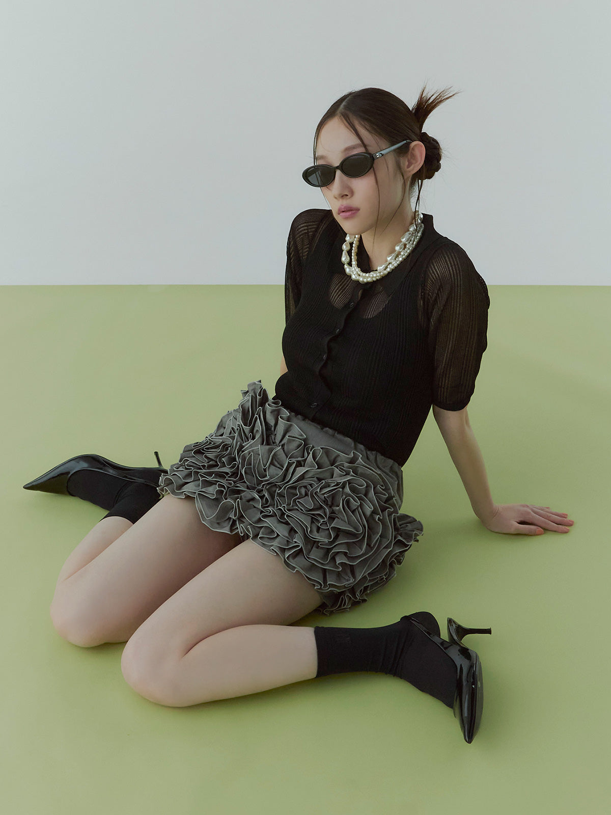 透かし編みニットアンサンブル