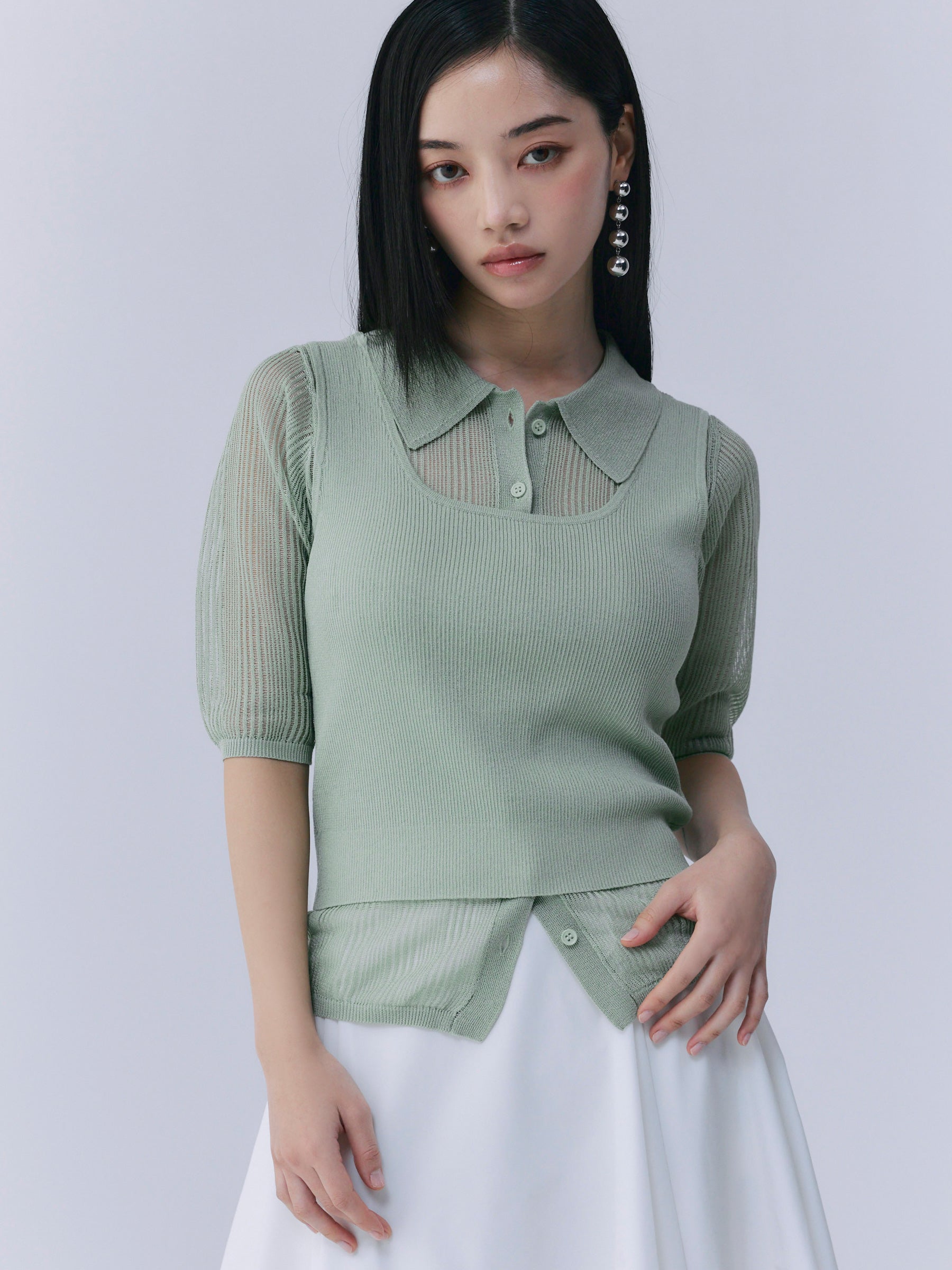 透かし編みニットアンサンブル