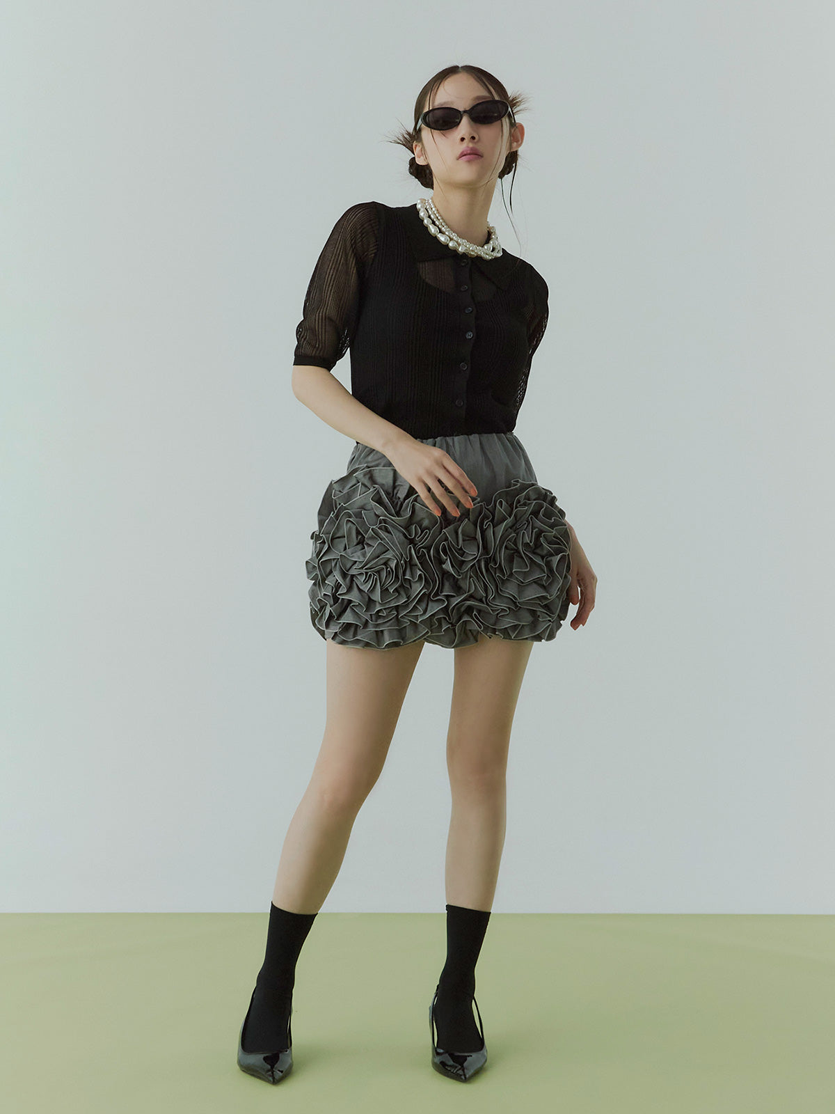 透かし編みニットアンサンブル