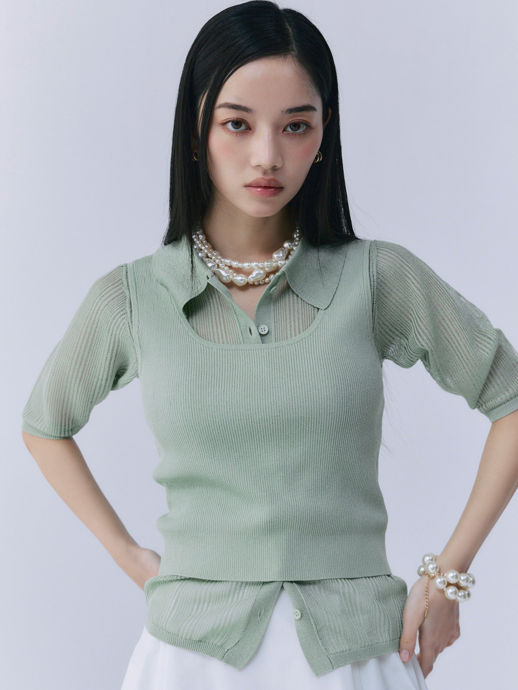 透かし編みニットアンサンブル