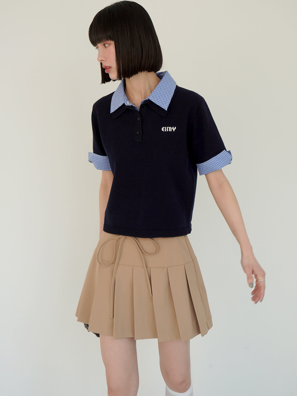 ハーフスリーブダブルカラーニット