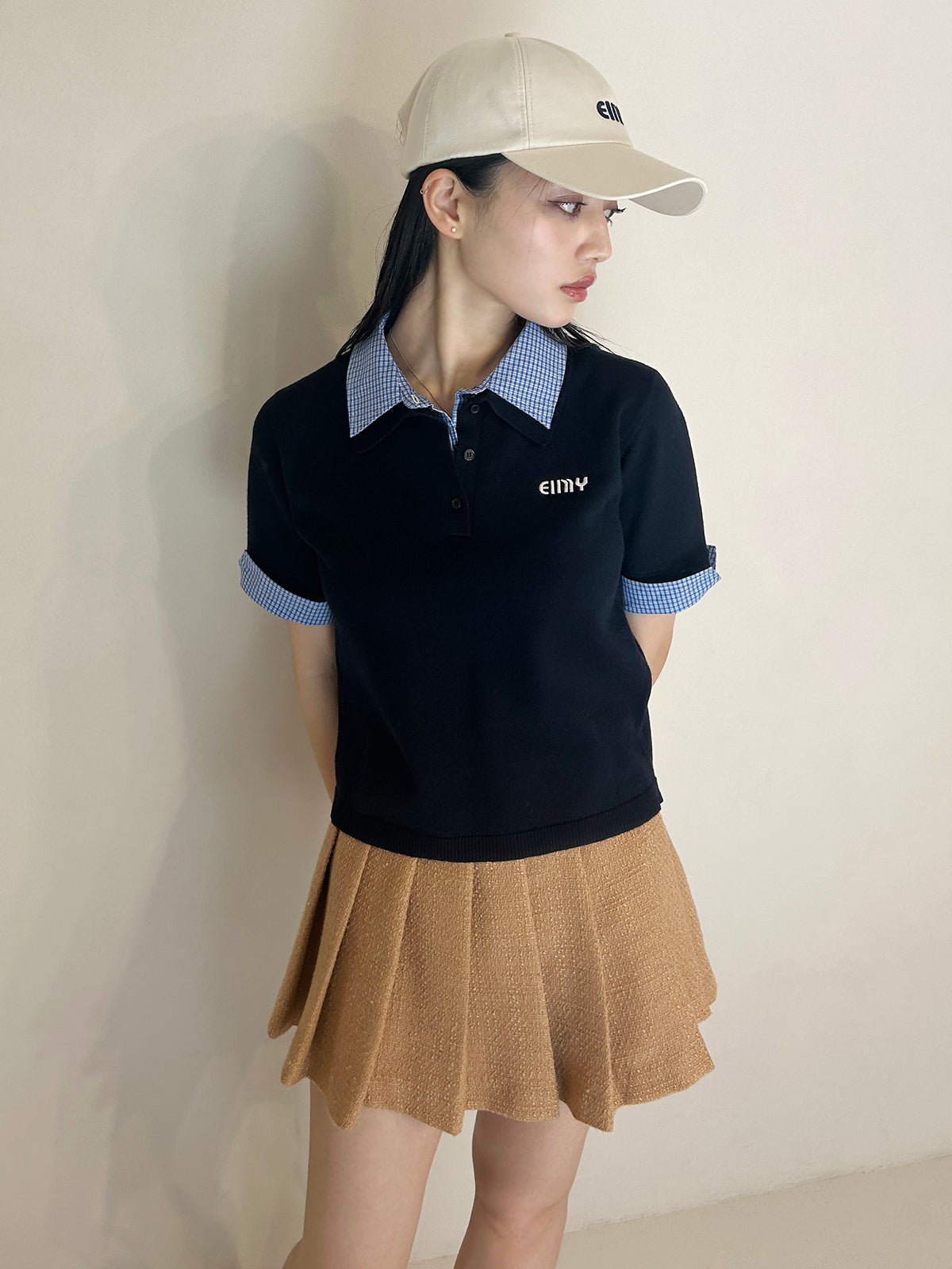 ハーフスリーブダブルカラーニット