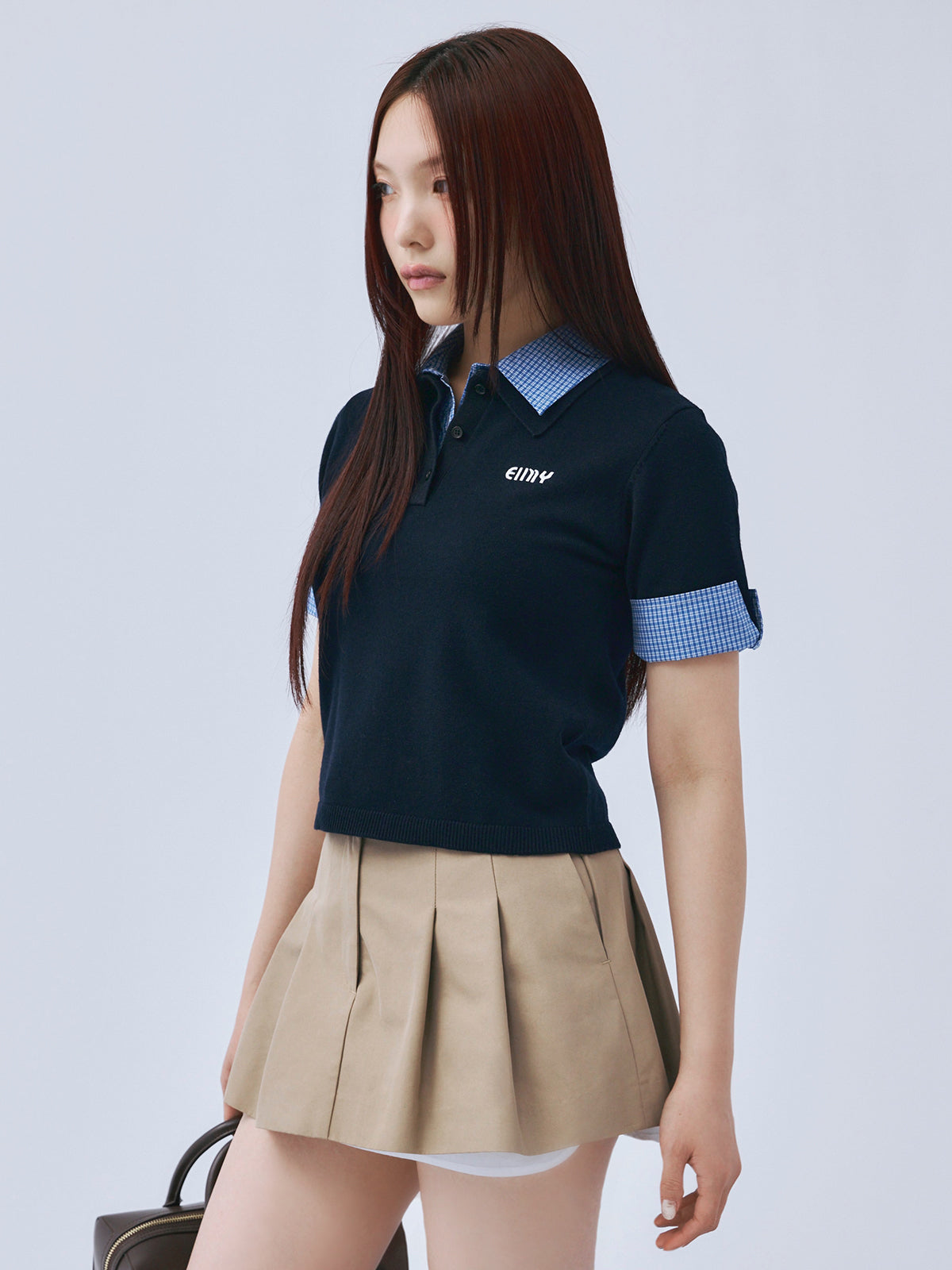 ハーフスリーブダブルカラーニット